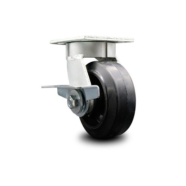 Service Caster 5 Inch Kingpinless Rubber on Steel Wheel Swivel Caster with Brake SCC-KP30S520-RSR-SLB - main